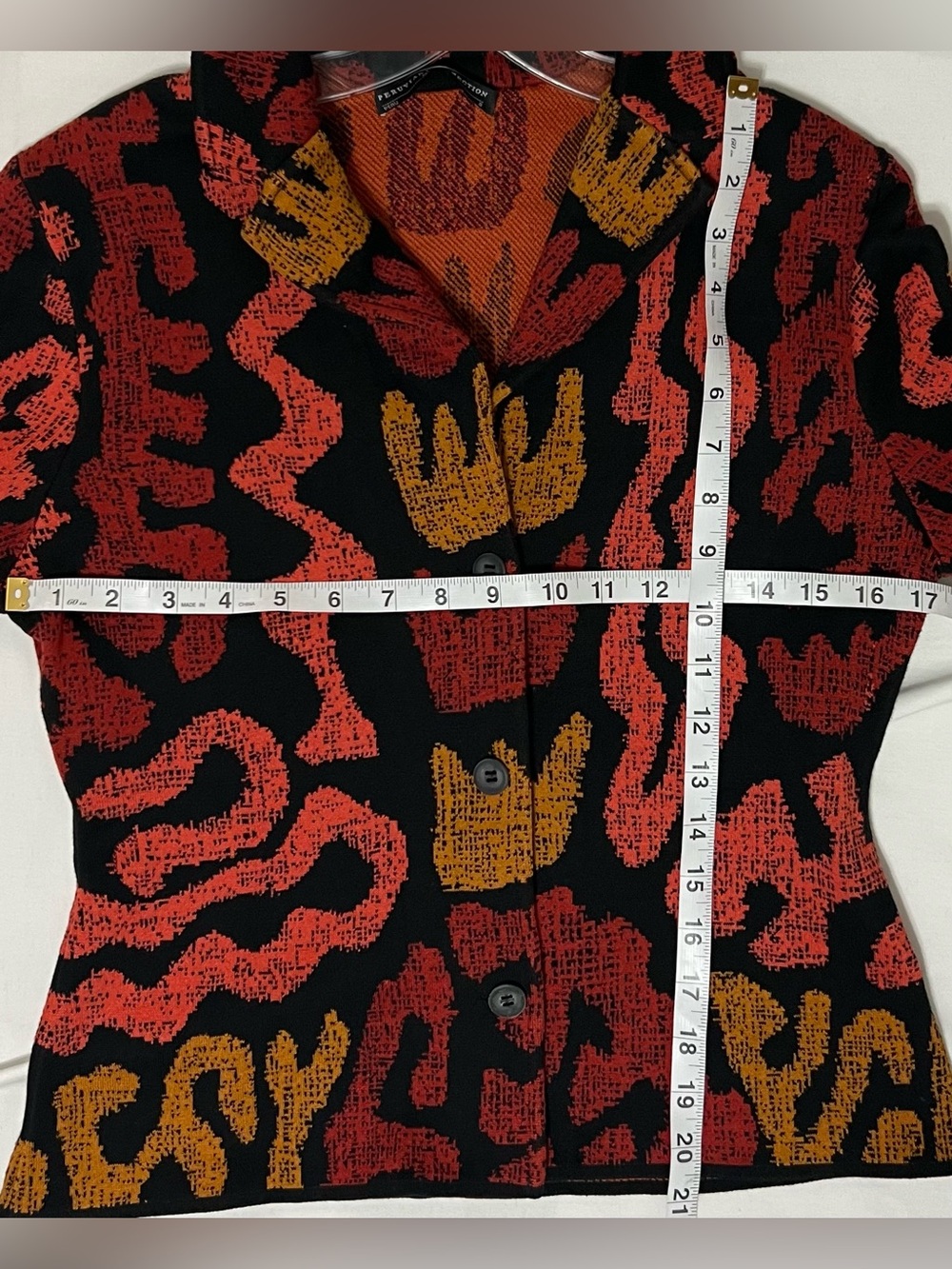 Peruvian Connection Pima Cotton Abstract Jacquard Cardigan Jacket S Art to Wear - Picture 4 of 6
